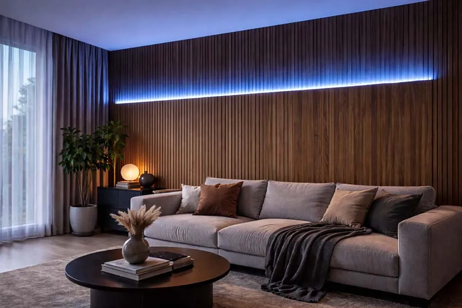 سحر الإضاءة المخفية في الديكور: 10 أفكار عصرية تغيّر منزلك 17 profile led mur bois eclairage bleu 37 11zon