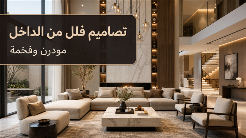 تصميم داخلي مودرن لفيلا بصالة فخمة وإضاءة عصرية